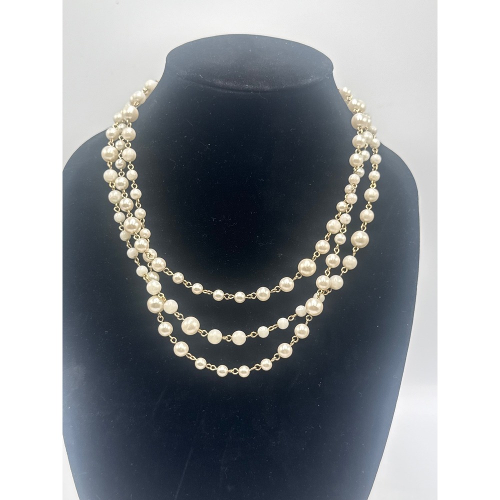 Park Lane Faux Pearl Station Necklace Long Layering Strand Gold Tone 52 Inch